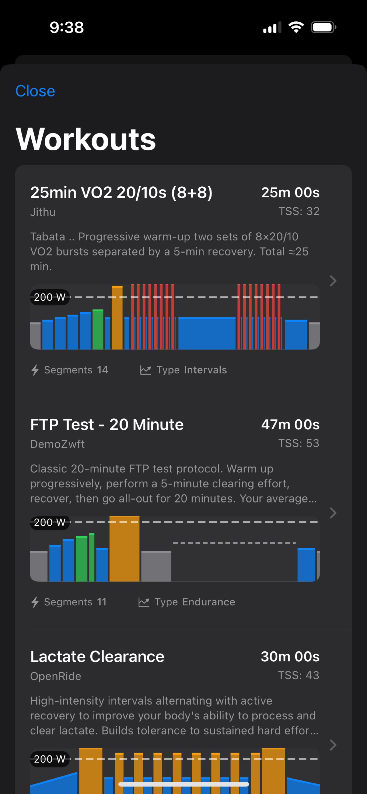 Structured workout preview